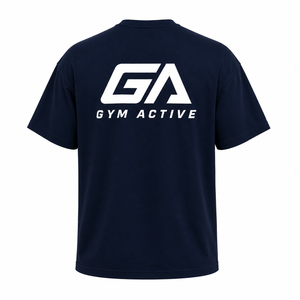 Camiseta de algodón azul marino extragrande para hombre, 280 g, manga corta, cuello redondo, para gimnasio, ropa deportiva, informal, para calle, entrenamiento - Product Image 4
