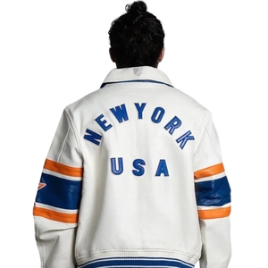 Wholesale 1 MOQ Genuine <b>Leather</b> New York USA Avirex-Style Varsity Bomber <b>Jacket</b> | Premium Streetwear Outerwear High-Volume Urban - Product Image 1