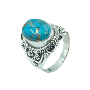 Anillo de Turquesa Azul Natural con Cobre, Plata de Ley 925, Hecho a Mano, Estilo Boho Vintage para Mujer - Product Image 1