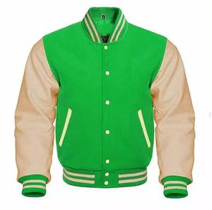Chaqueta de Béisbol Varsity Personalizada con Cuello Alto de Lona Verde Lisa para Hombre con Mangas Blancas - Product Image 4