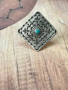 Handmade Kingman Turquoise Adjustable <b>Ring</b> Sterling <b>Silver</b> Signed Nizhoni Southwestern Boho <b>Statement</b> Jewelry Gift for Her - Product Image 1