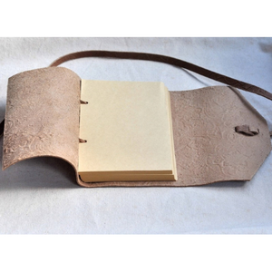 Personalized Genuine Leather Journal Floral Embossed Trifold Notebook Vintage Yellow Paper <b>Diary</b> Handmade Leather Travel Journal - Product Image 4
