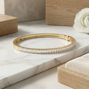 3.50 CTW 9K Gold Plated Lab Grown Emerald Cut Diamond Tennis <b>Bangle</b> <b>Bracelet</b> in Classic Prong Setting IGI Certified - Product Image 2