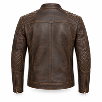 Veste Café Racer marron pour homme avec col à boutons-pression, panneaux d'épaule matelassés, patchs aux coudes, poches zippées et ferrures en laiton