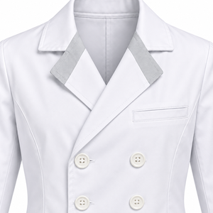 Blouse Médicale Blanche Brillante à Double Boutonnage, Uniforme de Laboratoire, Manches Grises, Personnalisable, Vente en Gros, Unisexe, Tenue de Travail pour le Secteur de la Santé, Vente Directe Usine - Product Image 5