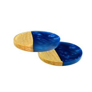 Handmade Round Wood Resin Serving Tray Blue Modern Kitchen Tableware Storage Holder - Product Image 1