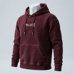 Custom <b>Burgundy</b> Rhinestone Logo <b>Hoodie</b> <b>Men's</b> Pullover Sweatshirt Premium Streetwear Hooded Sweatshirt - Product Image 3