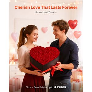 Caja con Forma de Corazón de Flores Eternas con 100 Rosas Frescas Preservadas, Ramo de Cumpleaños Inmortal para Mujer, Regalo Perfecto para Esposa - Product Image 3