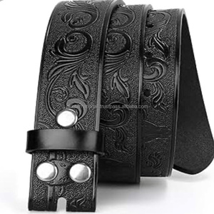 Ceinture en cuir véritable de style punk floral occidental, ceinture en cuir occidental gravée de fleurs faite à la main pour unisexe - Product Image 1