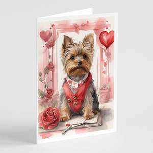 Yorkshire Terrier Valentine Roses Whimsical A7 Tamaño 5x7 Tarjetas de notas en blanco Paquete 8 Tarjetas de felicitación con sobres - Product Image 1