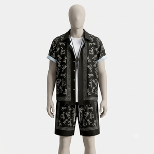 2026Micah Corporation Mens Summer Print Shirt and Shorts <b>Set</b>, Streetwear Two-Piece Outfits Short Sleeve Button Down Matching <b>Set</b> - Product Image 4