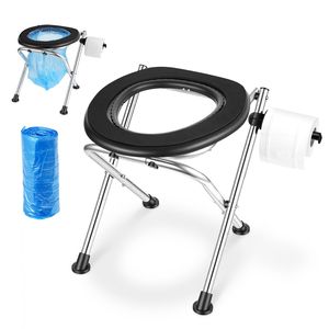 WC Portatile Pieghevole in Acciaio Inox con Sedile Morbido, Capacità di Carico 350 Libbre, per Campeggio, Villa, Parco, Uso per Adulti - Product Image 1