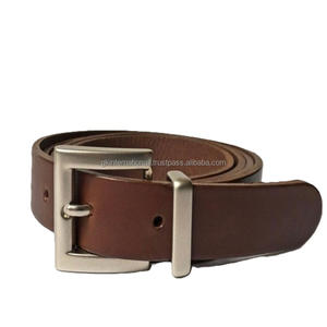 Cinturón Casual de Cuero Genuino Negro y Marrón de Primera Calidad para Hombre con Hebilla y Presilla de Latón Plateado - Product Image 4