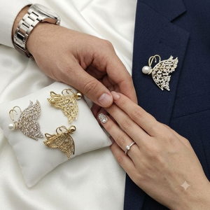 Broche de mariposa de cristal elegante y brillante, broche de oro y plata con piedras de circón, joyería para mujeres y hombres - Product Image 1