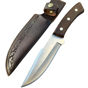 Couteau de chasse artisanal en acier à haute teneur en carbone, lame fixe, manche en bois, étui en cuir, qualité industrielle, ODM, survie en extérieur - Product Image 1