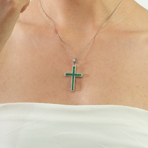 Pendentif croix en argent sterling 925, émeraude naturelle taille princesse, best-seller, bijoux fins unisexes, à porter au quotidien - Product Image 2