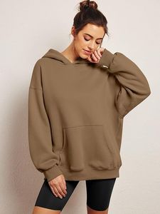 Women's Olive Green Hooded <b>Sweatshirt</b> With Zipper Front Pocket Casual Long Sleeve Knitted Top Autumn Wear - Product Image 2
