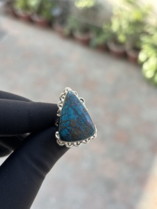 Bague en argent sterling faite à la main, de qualité supérieure, avec chrysocolle, argent 925, forme poire, cabochon, bijoux fins, pierre précieuse pour femmes et hommes - Product Image 1