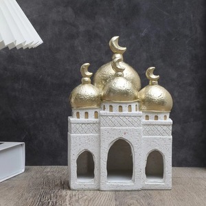 White & Gold Dome Mosque Ramadan Decoration With Crescent Moon Indoor Ceramic <b>Ornament</b> Medium Size - Product Image 5