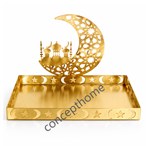 Bandeja Metálica con Diseño de Luna y Estrella para Eid Mubarak, Platos para Comida de Ramadán, Bandejas para Fiestas Musulmanas del Eid - Product Image 3