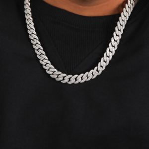 Cadena de eslabones cubanos de moissanita de plata de ley 925 de 20 pulgadas y 10 mm, con pavé completo de corte redondo, estilo hip hop, cadena tipo curb. - Product Image 3