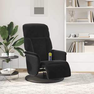 Fauteuil inclinable de massage en velours noir avec repose-pieds, matériau en velours confortable pour la relaxation - Product Image 3