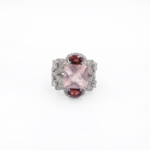 925 Sterling <b>Silver</b> Natural <b>Garnet</b> Rose Quartz <b>Ring</b> Rhodium Plated OEM ODM Fine Jewelry - Product Image 2