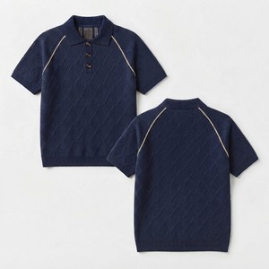 Pull tricoté géométrique pour femme, manches courtes, col rond, boutonné, décontracté, 100 % polyester, anti-plis, qualité supérieure, pour l'automne - Product Image 3
