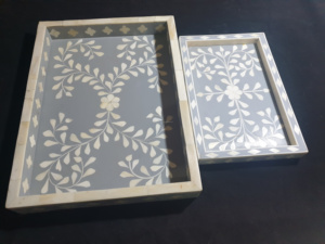 Décoration Plateau de service indien de luxe avec superbe incrustation de nacre Plateaux décoratifs d'élégance faits à la main à vendre en vrac - Product Image 6