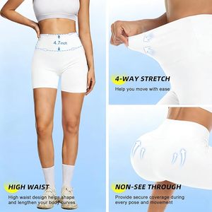 Shorts cyclistes blancs taille haute pour femme, sans couture, extensibles, couleur unie, tricotés, avec taille élastique, pour le sport - Product Image 3