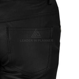 Pantalones de cuero genuino para hombre, servicio OEM, diseño personalizado, pantalones de cuero estampados para hombre. - Product Image 6