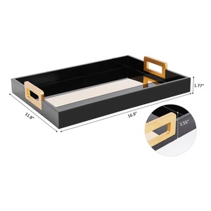 Bandeja de Servir de Lujo Negra y Dorada con Asas, Ideal para Té, Café, Bocadillos, Desayuno y Decoración del Hogar, de la India - Product Image 2