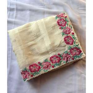 Sari en soie pure blanche Elite Weaves, brodé de motifs floraux multicolores, robes de soirée élégantes, 490g - Product Image 1