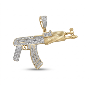 Colgante al por mayor de diamante de laboratorio con forma de pistola de Hip Hop, dije de rifle bicolor amarillo, joyería de rapero estilo streetwear para hombre - Product Image 1