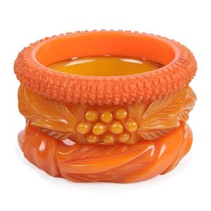 Vintage <b>Orange</b> Resin Bangle Set Plant Pattern Unisex Bracelets Fashion <b>Jewellery</b> Transparent Resin Bracelet For Women Trendy - Product Image 3