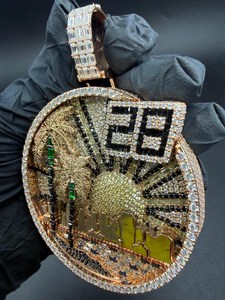 Pendentif Hip Hop personnalisé en Moissanite, motif paysage urbain avec palmiers, plaqué or et argent 925, bijoux fins, pendentifs et breloques - Product Image 4