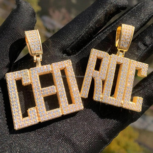 Iced Full Moissanite Diamond Letter <b>Name</b> Pendant <b>Necklace</b> Custom Hip Hop Pendant Free Rope Chain 925 Sterling <b>Silver</b> Gold Plated - Product Image 4