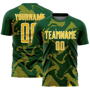Maillot de football personnalisé à lignes courbes par sublimation, vert, jaune, blanc, pour équipe, entraînement, match, vêtements de sport pour hommes, fournisseur - Product Image 1