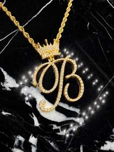 Custom S925 Crown <b>Initial</b> <b>Pendant</b> Necklace Gold Plated 925 <b>Silver</b> Bezel Setting Luxury Letter Charm Jewelry for Party Gift - Product Image 1