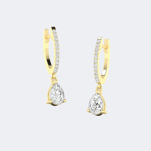 Boucles d'oreilles pendantes Huggie linéaires avec diamants en forme de poire et de diamants ronds, 1,20 CTW - Product Image 4
