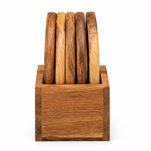 Ensemble de 6 dessous-de-verre ronds en bois d'acacia faits à la main avec incrustation en résine époxy et boîte de rangement en bois de REHMAN CRAFT - Product Image 6