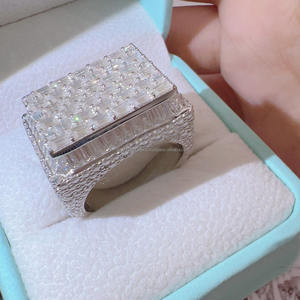 Anillo de Plata de Ley 925 con Baño de Rodio, Corte Baguette, Estilo Hip Hop, Forma Rectangular, con Incrustaciones de Circonitas, para Hombre, Regalo de Aniversario o Boda - Product Image 2