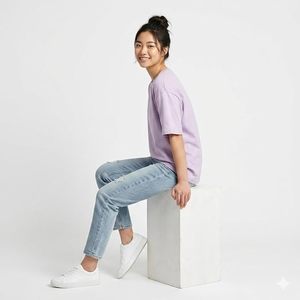 Women's Lavender Crew Neck Loose Fit Cotton T-Shirt Casual Solid Color Short Sleeve Jersey Top All Seasons Wear - Product Image 3
