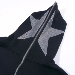 Men's Oversized <b>Zip</b>-<b>Up</b> <b>Hoodie</b> <b>Black</b> Glitter Star Print Fleece Hooded Sweatshirt Regular Fit Autumn Wear - Product Image 5
