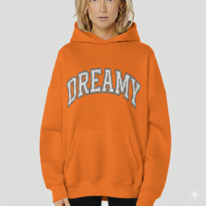 Sweat à capuche ample en molleton de coton orange pour femme, imprimé sur le devant, manches longues, longueur standard, décontracté, pour l'automne - Product Image 1