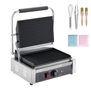 Grill Elettrico Commerciale per Panini 1800W in Acciaio Inox, Piastra per Sandwich con Controllo della Temperatura, Manico, 13 Pollici - Product Image 1