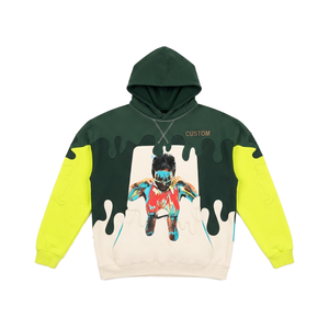 Sudaderas con Capucha Personalizadas con Estampado Gráfico al por Mayor, con Apliques en Contraste, Bloques de Color, Mangas Caídas, de Algodón para Hombre, OEM - Product Image 2