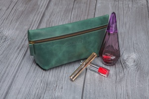 Sac cosmétique en cuir véritable vintage imperméable de haute qualité avec fermeture éclair et poignée, vente en gros, personnalisable LWCB-0062 - Product Image 3