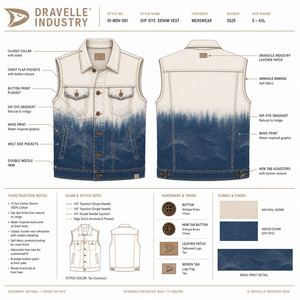 Gilet en jean indigo sans manches pour homme, en coton biologique écru, personnalisé, vêtement streetwear premium - Product Image 6