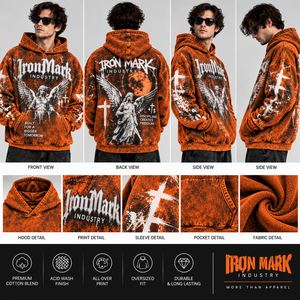 Iron Mark Industry Men's Oversized <b>Hoodie</b> Streetwear Print Front Logo <b>Orange</b> Knitted Polyester Winter Style ODM Waterproof - Product Image 4